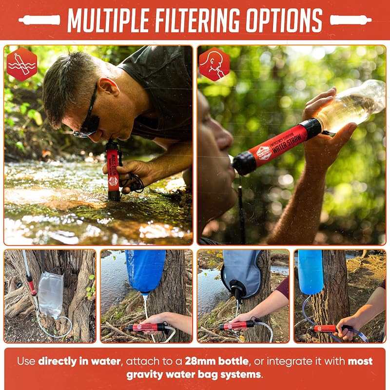 Practical Survival Reusable Emergency Water Filter Straws - 2 Pack
