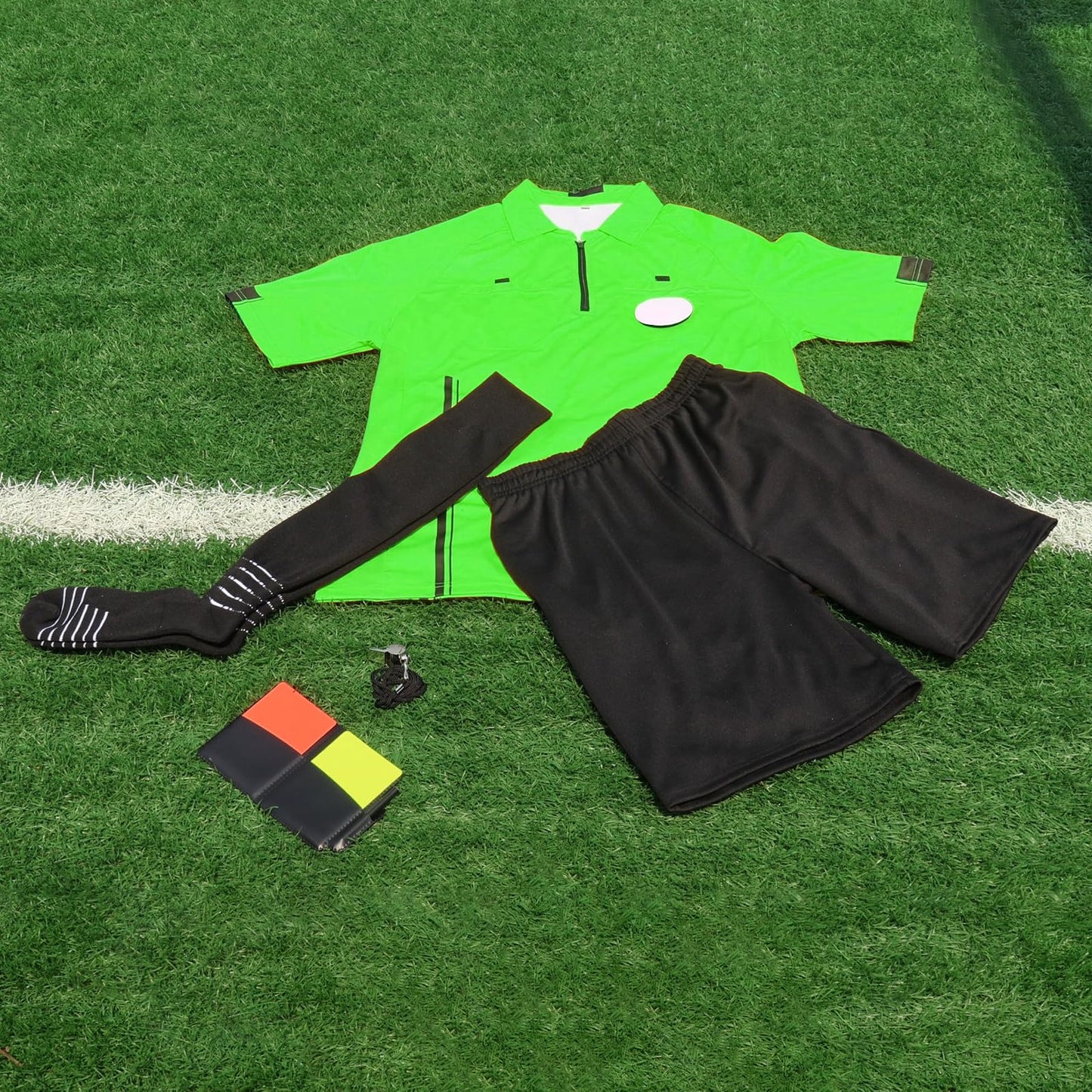 5Pcs Soccer Referee Shirt Jersey Kit Official Short Sleeve Ref Shirts Uniform Halloween Costume for Men & Women Green S