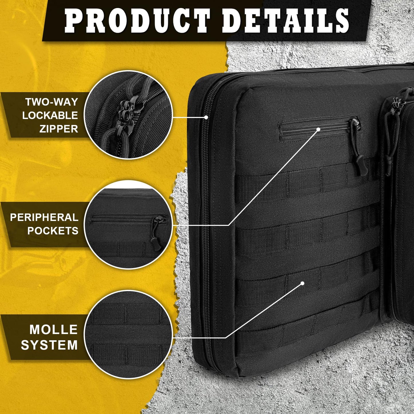 DULCE DOM Double Rifle Case, Soft Tactical Backpack for Hunting Shooting Range, Dual Storage Gun Bag for 2 Rifles & Pistols with Lockable Zippers & MOLLE System(Black, 36", Stowaway Backpack Straps)