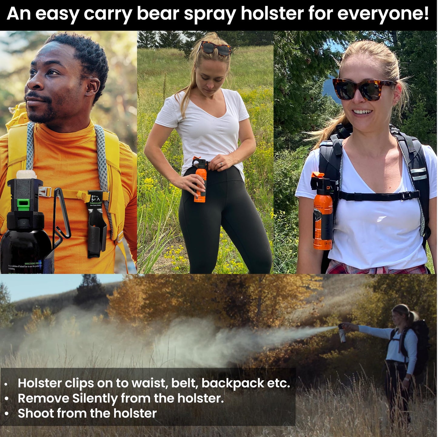 UDAP SOG Pepper Power Bear, Mountain Lion, Dog, Coyote, & Moose Spray Self Defense Deterrent with Griz Guard Holster for Camping, Hiking, Fishing, Powerful Blast, 40 ft Fog Barrier, Safety 7.9 oz