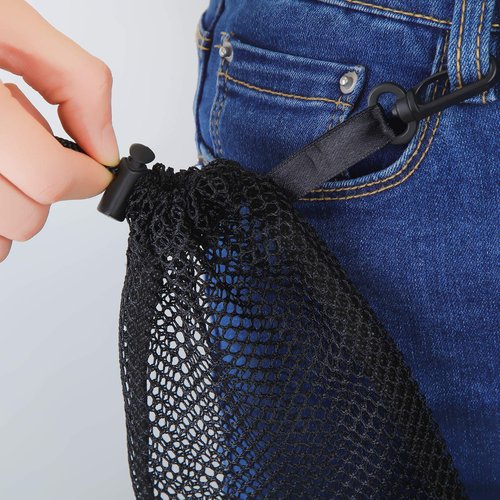 8 Pieces Black Mesh Drawstring Bags with Clips Small Nylon Storage Mesh Bags Shell Bag Dishwasher Net sack for Jewelry Beach Collecting Toys Gifts Travel Kitchen Favor(20 x 15 cm/ 7.9 x 6 Inch)