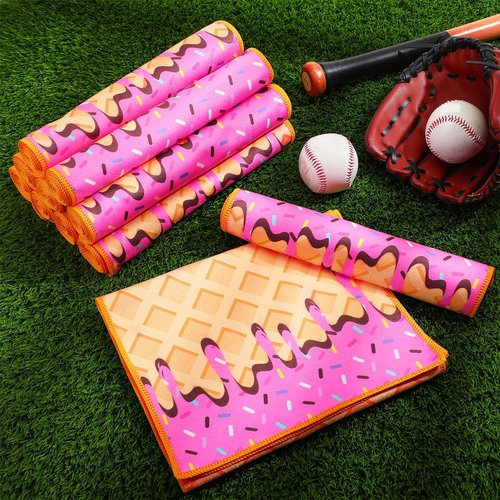 Peryiter 12 Pcs Ice Cream Baseball Drip Cooling Towel 40" x 12" Microfiber Soft Lightweight Sport Cooling Towel for Baseball Team Gifts Events Yoga Running Gym Camping(Pink,40 x 12 Inch)