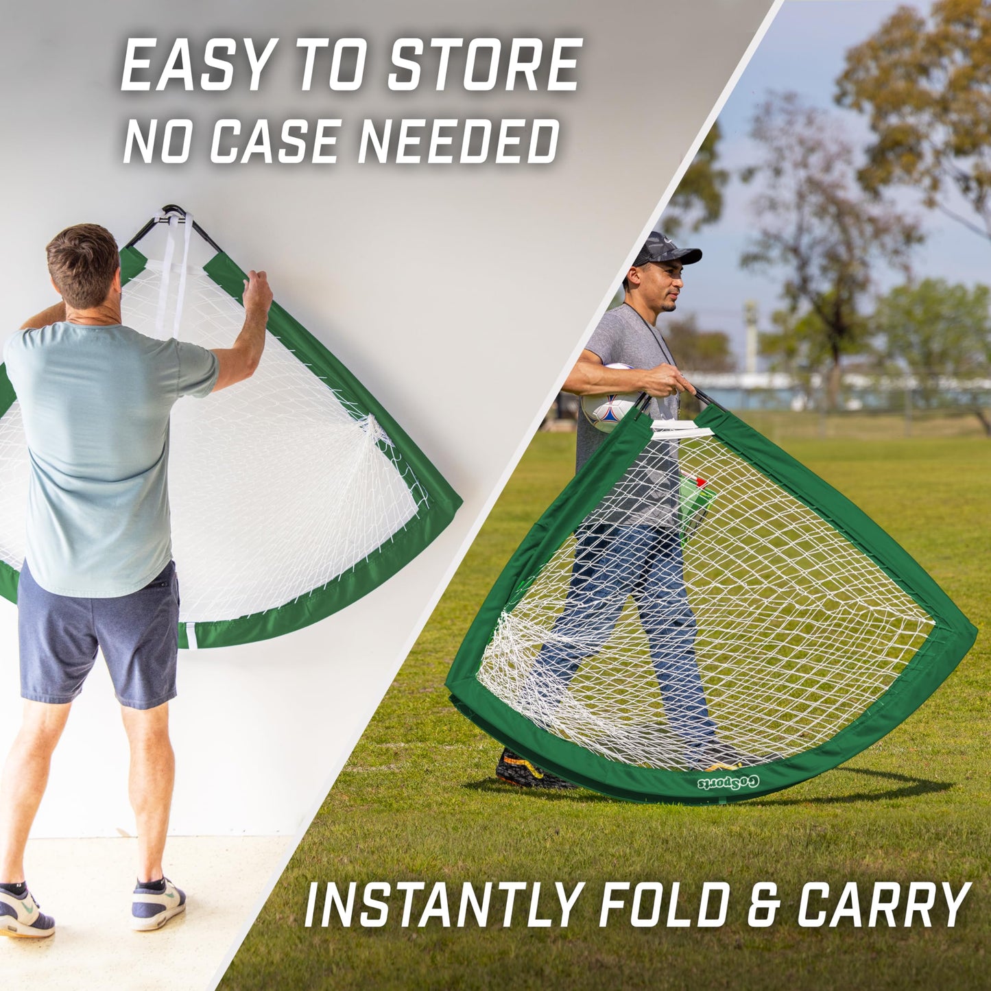 GoSports Team Tone 6 ft x 4 ft Portable Soccer Goal for Kids - Pop Up Net for Backyard - Dark Green