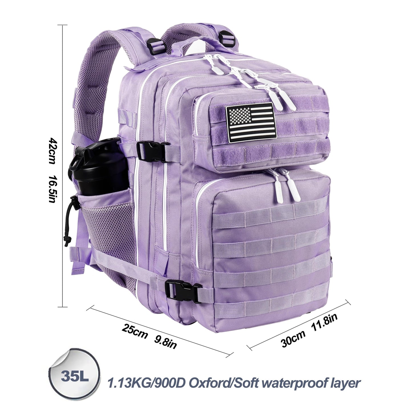 LHI Tactical Military Backpack for Men and Women 25L Army Assault Pack Bag Large Rucksack with Molle System-light purple