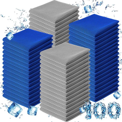 BBTO 100 Count Cooling Towel - Microfiber Cold Sports Sweat Rags Neck & Face Breathable Ice Chilly Towel for Gym Yoga Golf Workout Beach Accessories(Blue Gray,32 x 12 Inch)