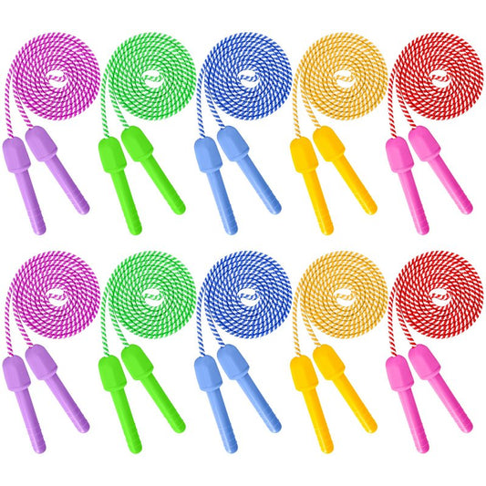 10 Pack Kids Jump Rope, Colorful Nylon Skipping Ropes for Children, 7.87FT Adjustable Length, 5.51IN Handles, Lightweight Skipping Ropes Set for Indoor & Outdoor Play Fitness School Activities