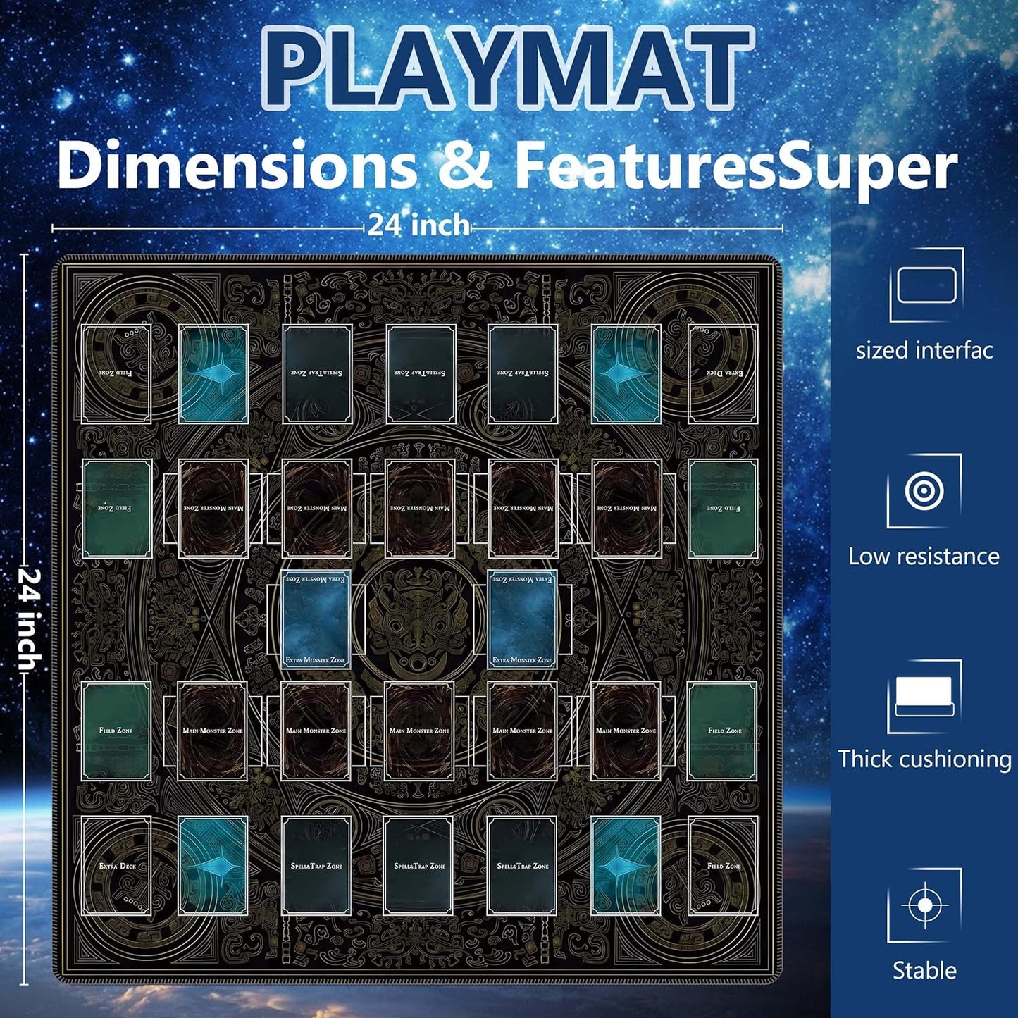 24x24 Rubber Unique dice and Storage Bag for yugioh playmat with Zones, Perfect for yugioh mat and Duel Disk Accessories (Black3)