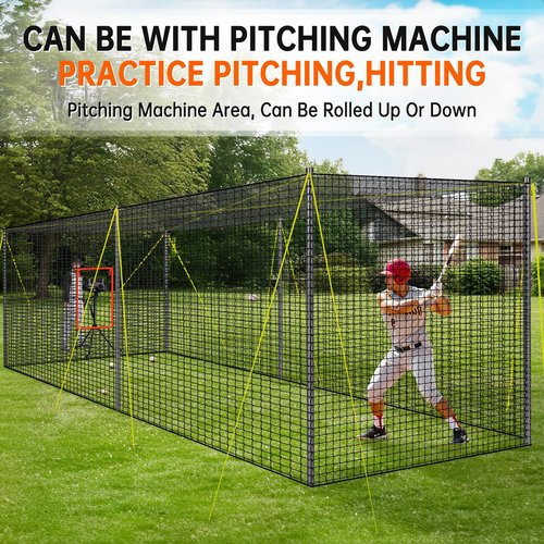 PLAYAPUT 30FT x 12FT x 8FT Batting Cage for Baseball & Softball with Pitching Machine Hole,Detachable Door,Target,and Guide Ropes,Portable Batting Cages for Backyard,Park,Field