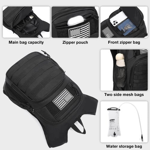 wotony Hydration Backpack with Water Bladder for Hiking Tactical Hydration Pack for Men Women Molle Water Backpack for Hiking (Black, 2L-Bladder)