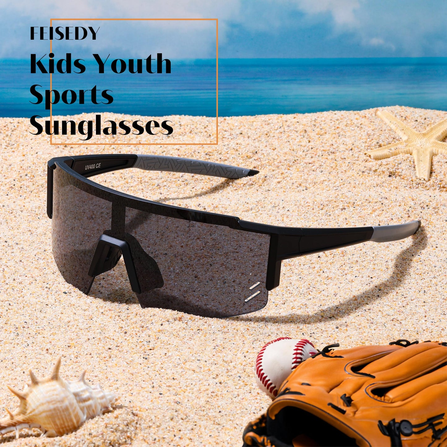 FEISEDY Kids Sunglasses Youth Baseball Sun Glasses, UV400 Sports Teens Cycling Shades for Boys Girls Age 8-16 B0048