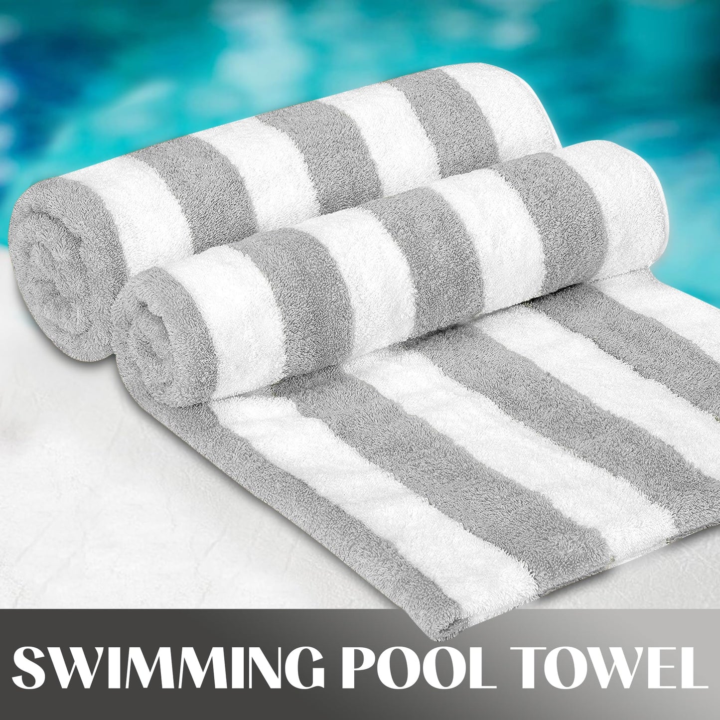 Bliss Casa Beach Towels — 4 Pack, 30 x 60 in — Premium Cotton-Rich Blend, Soft, Absorbent & Quick-Dry Pool Towels, Oversized Cabana Stripes Pool Towel