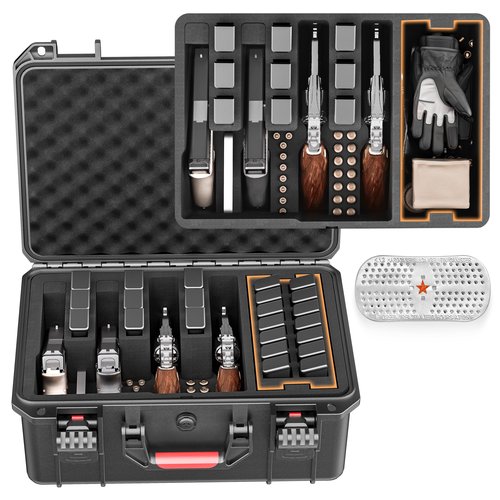 Kinghardcase Gun Cases for Handguns,4 Pistol Case & 23 Magazine Pre-Cut Multiple Pistols Shockproof Waterproof Hard Pistol Cases with Desiccant TSA Approved Firearm Travel Case