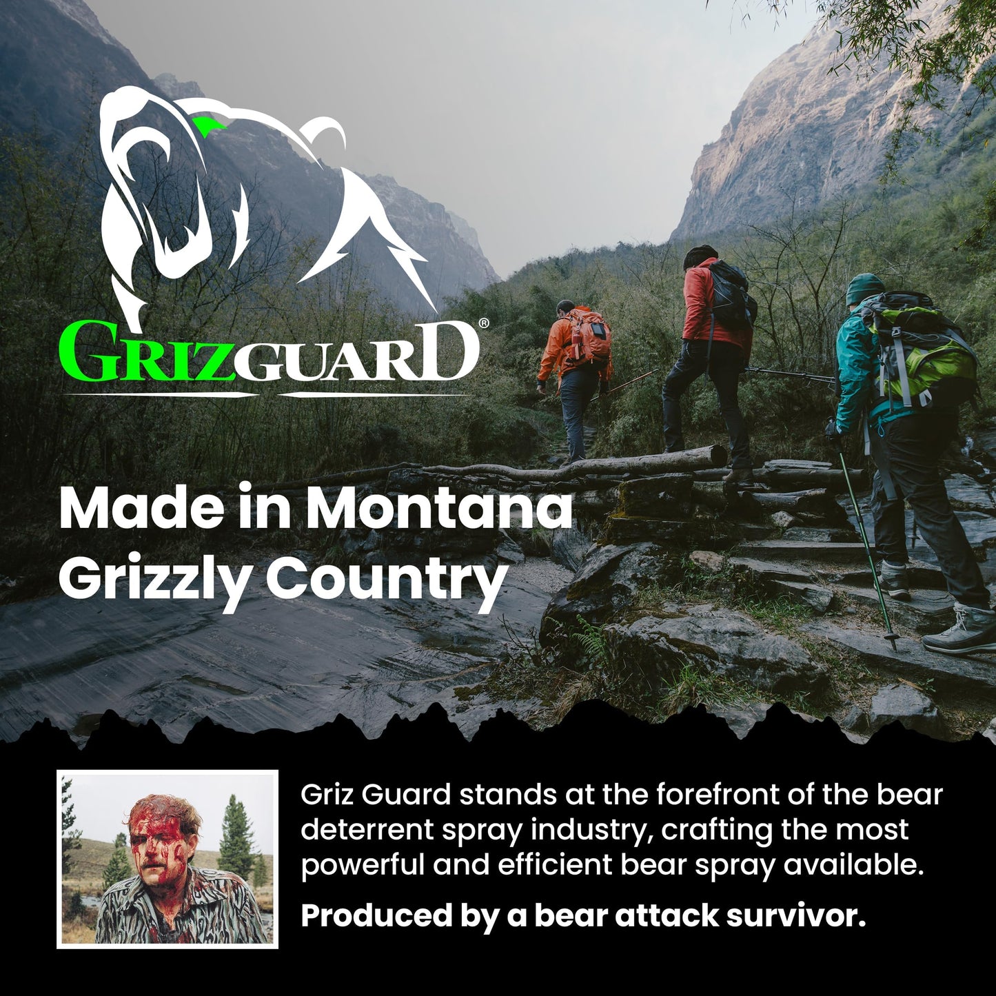 Griz Guard Bear Spray with Holster 2 Pack – Max Strength 7.9 oz, 40-Foot Range, EPA-Registered Deterrent for Bears, Mountain Lions, Coyotes, Dogs & Moose, Glow Safety Clip, Hiking & Camping Protection