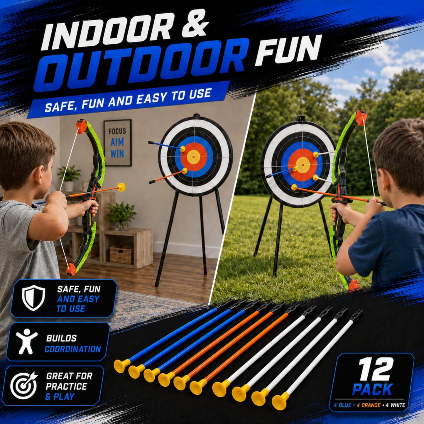 Liberty Imports 12 Pack Replacement Arrows for Kids Archery Set - 16" Long Extra Arrows, Compatible with Most Brand Archery Sets