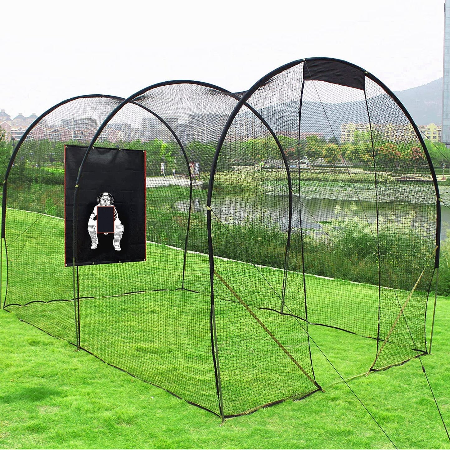 Supvision Batting Cage Backstop with Strike Zone Heavy Duty PVC Coated Oxford Fabric Vinyl Baseball Backstop with Catcher Softball Pitcher Training Equipment Aid (4 x 6 Ft-600D)