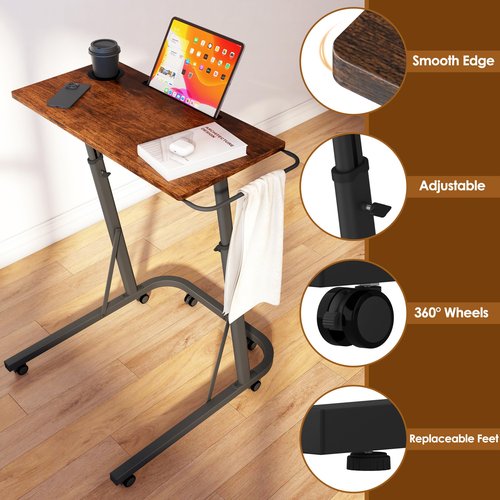 Semohop Treadmill Desk with Wheels,Small Portable Walking Pad Desk,Mobile Bike Trainer Table,Rolling Table Adjustable Height for Laptop,Indoor Cycling Trainer Stand,Bedside Table