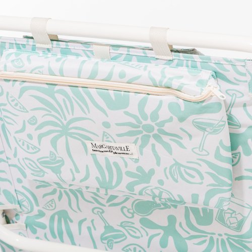 Business & Pleasure Co. Margaritaville Manana Backpack Beach Chair Lay Flat Reclining, Lightweight & Portable, Insulated Cooler Pocket, Last Mango Green Tiki