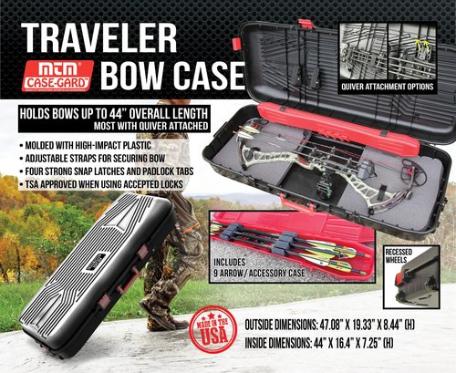 MTM BC44 Traveler Bow Case with internal arrow case included and wheels for easy carry, USA Made, Black
