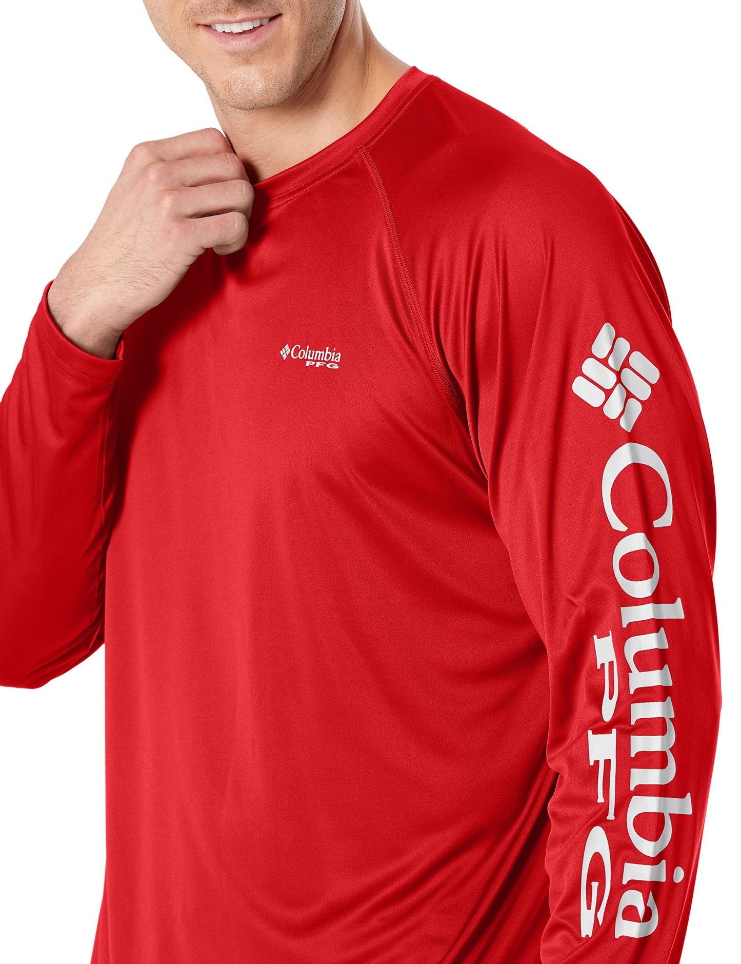 Columbia Men's PFG Terminal Tackle Long Sleeve Fishing Shirt, Red Spark/White Logo, 3X