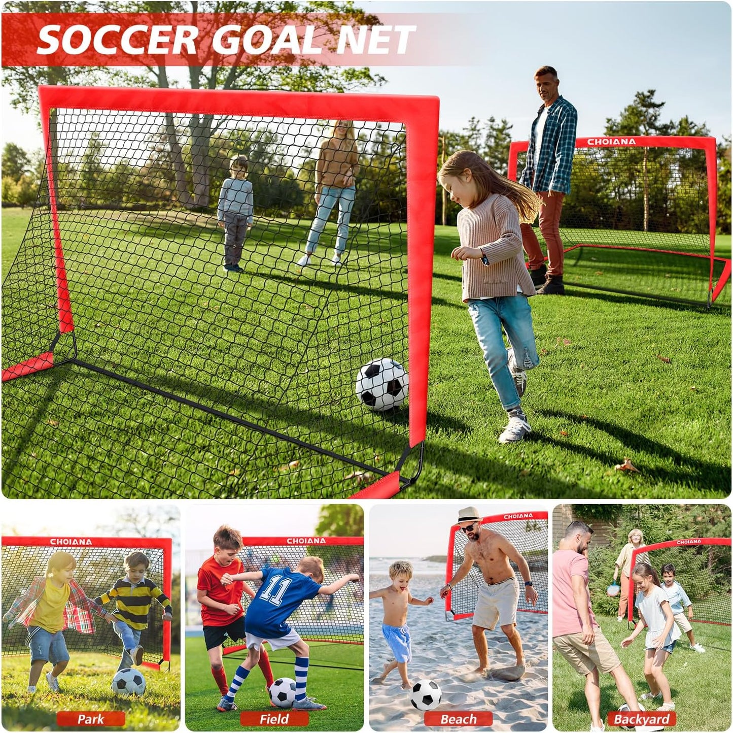 Kids Soccer Goals for Backyard Set of 2, 6x4 ft Portable Soccer Goal Training Equipment, Soccer Net w/Soccer Ball, Agility Ladder & Cones, Soccer Nets for Kids Youth Outdoor Sports Games Play