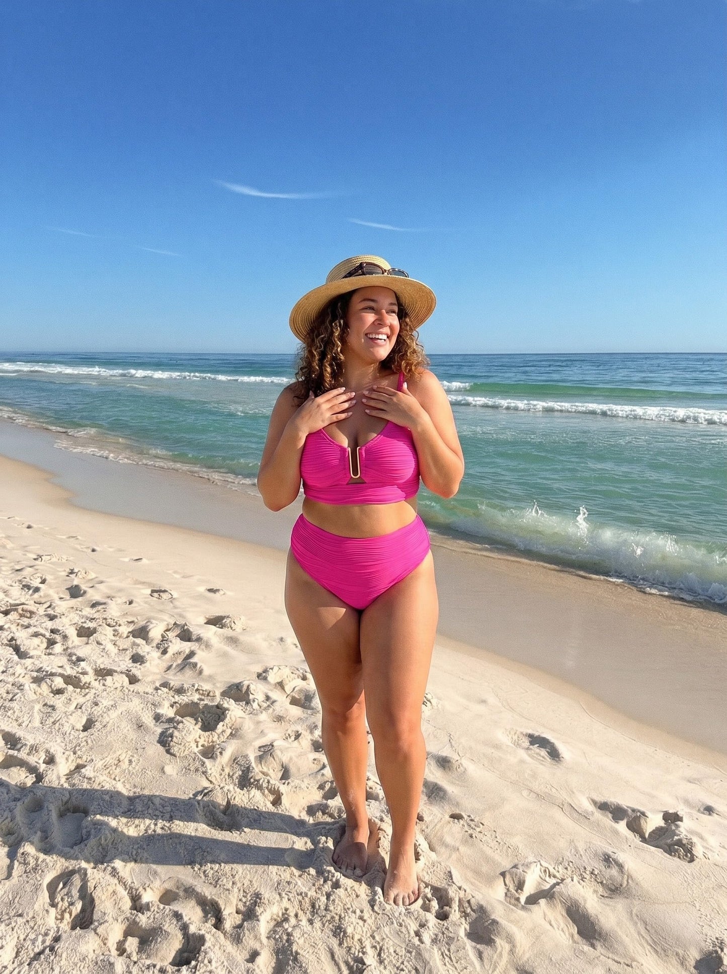 Herseas Women Popular Bikini 2 Piece 2026 Summer Vacation Cutout Bathing Suit Wire Free Push Up Swimsuit Textured V Neck Swimwear Modest Cruise Essentials Rose Red XX-Large