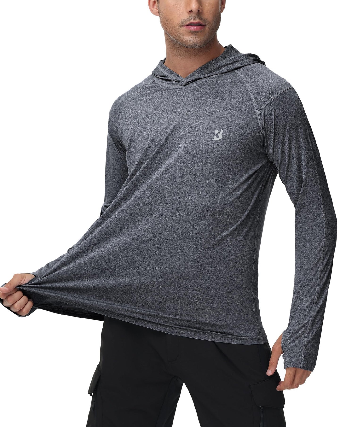 Roadbox Mens UPF 50+ Fishing Shirts - Long Sleeve UV Sun Protection Hoodie Outdoor Hiking Shirts for Sports Running