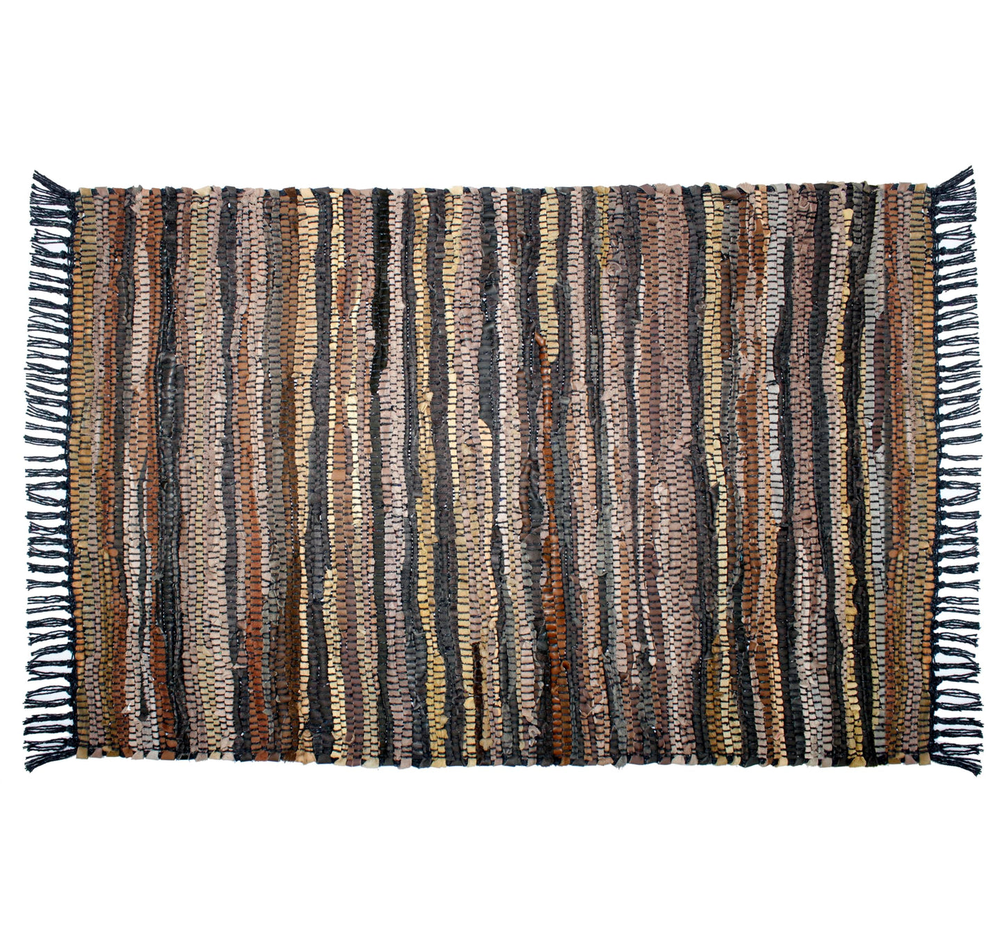 COTTON CRAFT Leather Chindi Area Rug - Boho Farmhouse Rustic Accent Rug - Neutral Handwoven Reversible Natural Organic Recycled Leather Throw Rug - Entryway Living Room Gift - 3' x 5' - Tan Multicolor