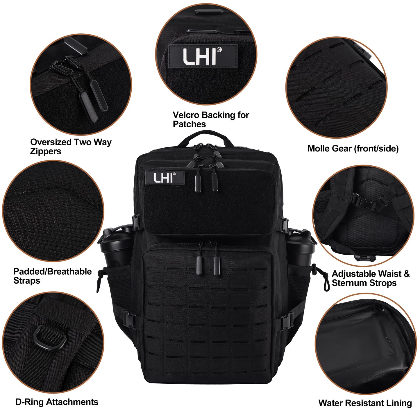 LHI Tactical Military Backpack for Men 25L/45L Large Molle Army Assault Pack 3 Day Hiking Rucksack With Bottle Holder