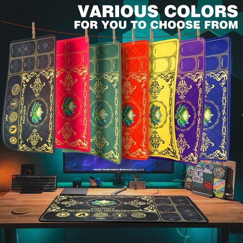PROMAXIBINDER MTG Playmat with Magic Zones, 24x14in Playmat for Magic The Gathering, Commander Card Game Battles, Durable & Stain-Resistant Duel Mat for Beginners & Pros, Non-Slip, Soft Surface, Black