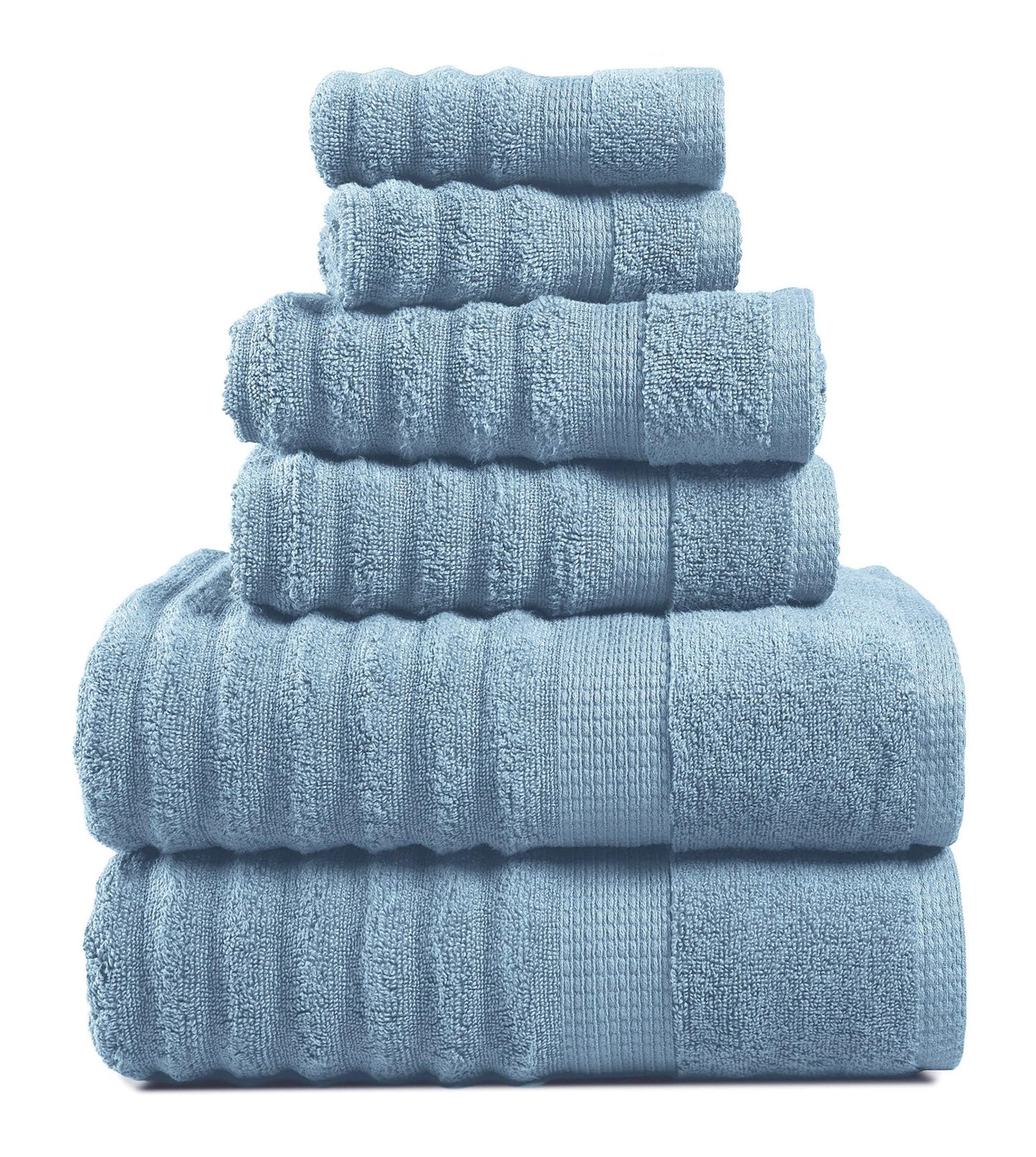 LANE LINEN Cotton Bath Towels Set of 6 - Exclusive Zero Twist - Softer, Quick Dry & Absorbent - 2 Bath, 2 Washcloths, 2 Hand Towels for Bathroom - Durable, Premium Quality & Ideal Gift for Him - Blue