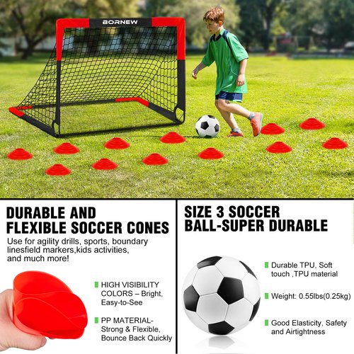 Kids Soccer Goal for Backyard Set - 2 Set Toddler Soccer Nets Training Equipment with Soccer Ball, 4x3 ft Pop Up Portable Soccer Set for Kids and Youth Games and Training Goals Ages 3-16 Gift