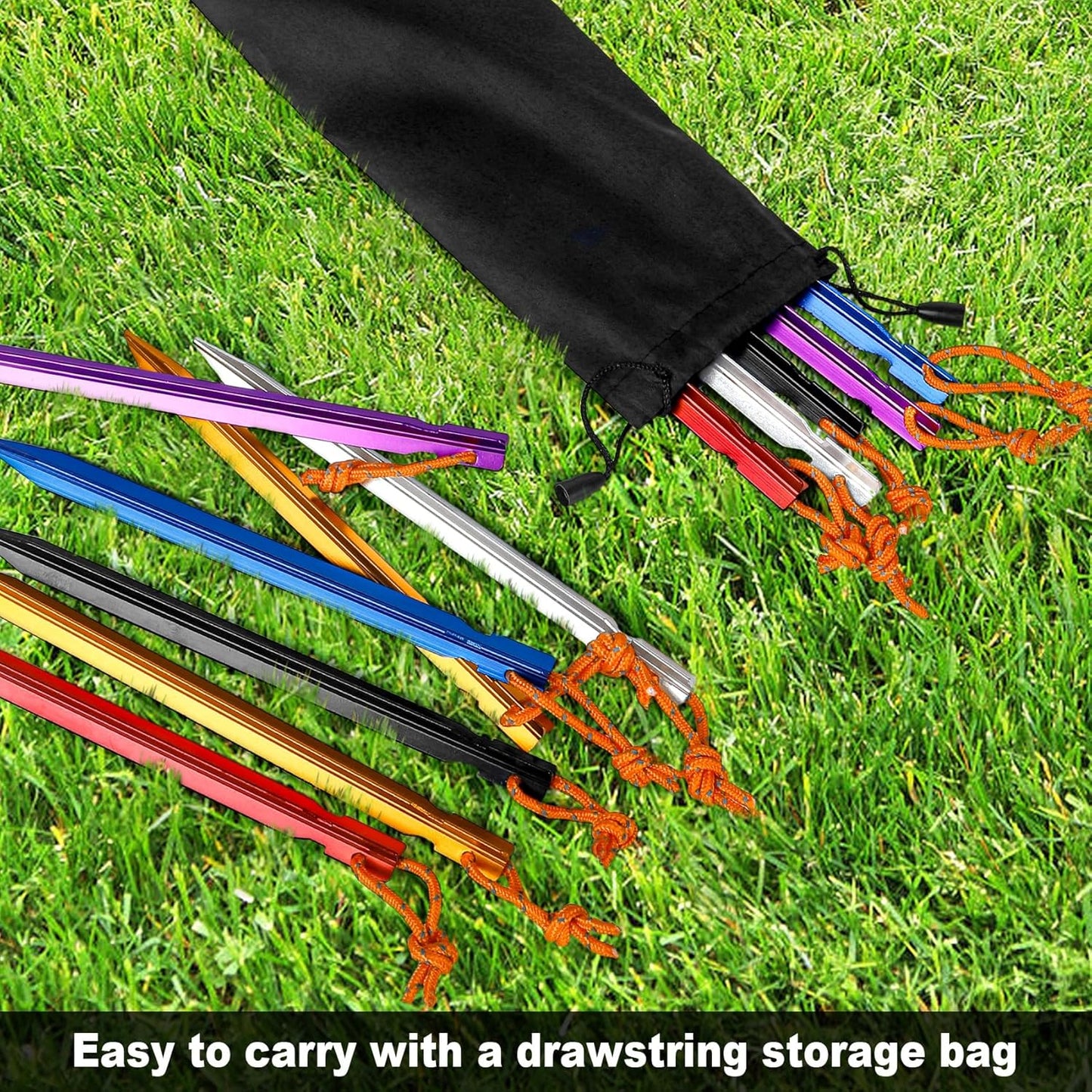 12 Pack Tent Stakes, 7075 Ground Metal Camping Aluminum Tent Pegs, Lightweight Tent Stakes Heavy Duty Spikes Camping Accessories