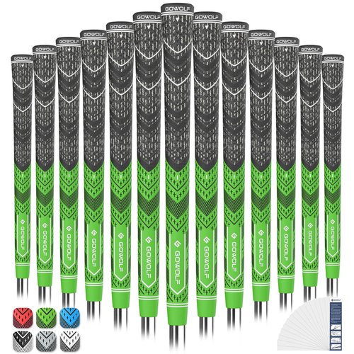 Gowolf Golf Grip Cord Rubber Multi-compound Golf Driver Irons Club Choose 13 Grips with 15pcs Tapes Or Full Kit choose one (Green, Midsize)