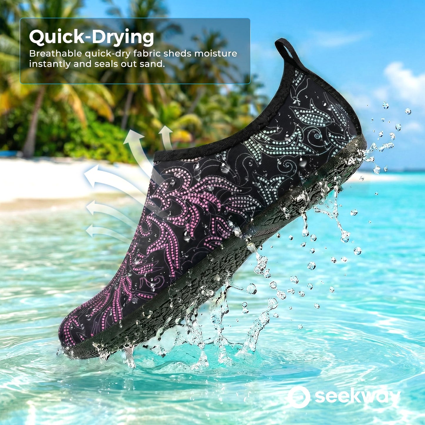 SEEKWAY Water Shoes Women Men Adult Quick-Dry Aqua Socks Barefoot Non Slip for Beach Swim River Pool Lake surf Black SK002(U)
