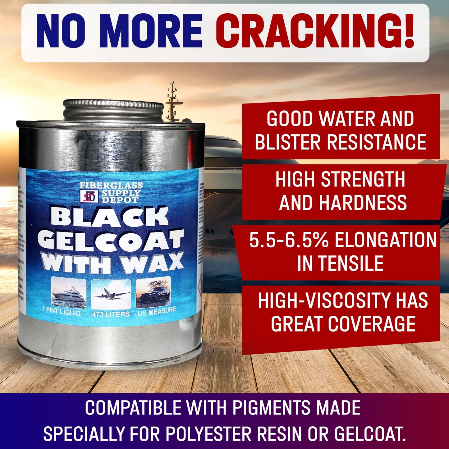 Fiberglass Supply Depot Black Gelcoat with Wax Pint with 15cc Hardener (MEKP)