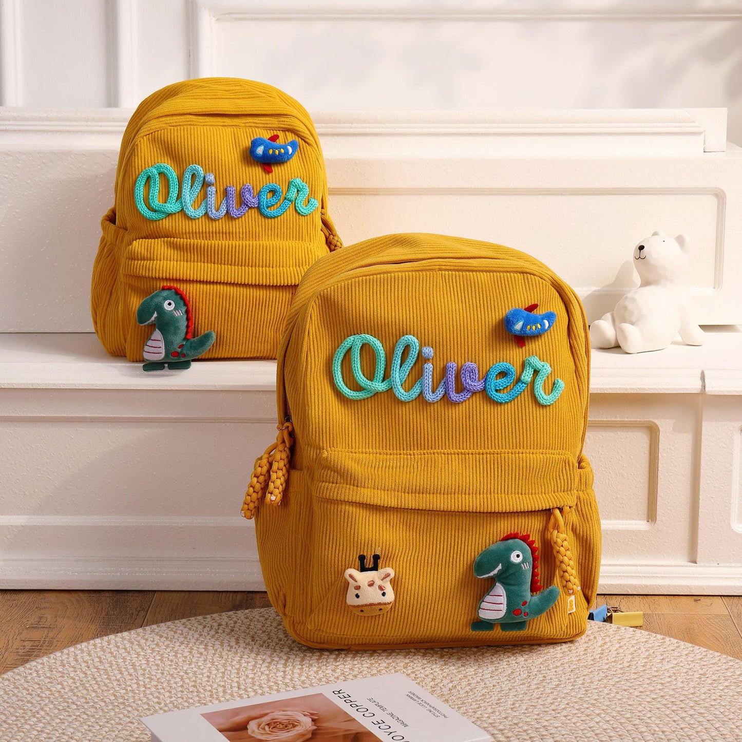 ZUNON Toddler Backpack for Girls, Personalized Corduroy Small Mini Toddler Girl, Custom Name Backpack Bookbag, School Bag for Kids Girls Boys 4-15 Years, Pink