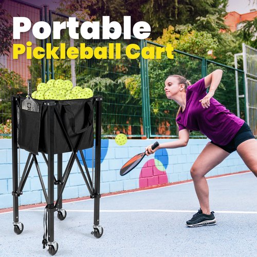 RPTX Tennis Ball Cart | Pickleball Ball Hopper | 150 Ball Capacity | Multiple Storage Pockets | Carrying Bag | Sturdy Pickleball Cart with Wheels | Ball Caddy for Practice & Training