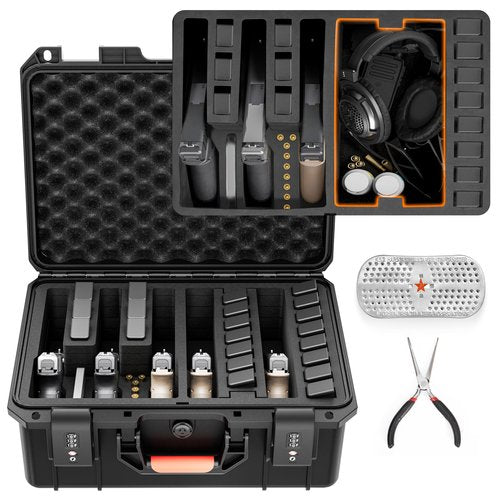 Kinghardcase Built-In Lock TSA Gun Case for Handguns, 5 Pistol Case & 21 Magazines– Pre-Cut Multiple Pistols Heavy Duty WaterProof & Shock Proof, TSA Approved Firearm Travel Case with Desiccant