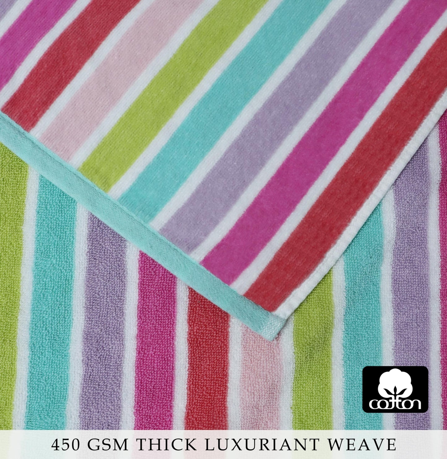 COTTON CRAFT Oversized Beach Towel - 2 Pack XL 39 x 68 inches Big & Huge Beach Blanket Towel - 100% Cotton Dobby Terry Velour Stripe - Super Soft Luxury - Pool Picnic Bath - Pink Multi