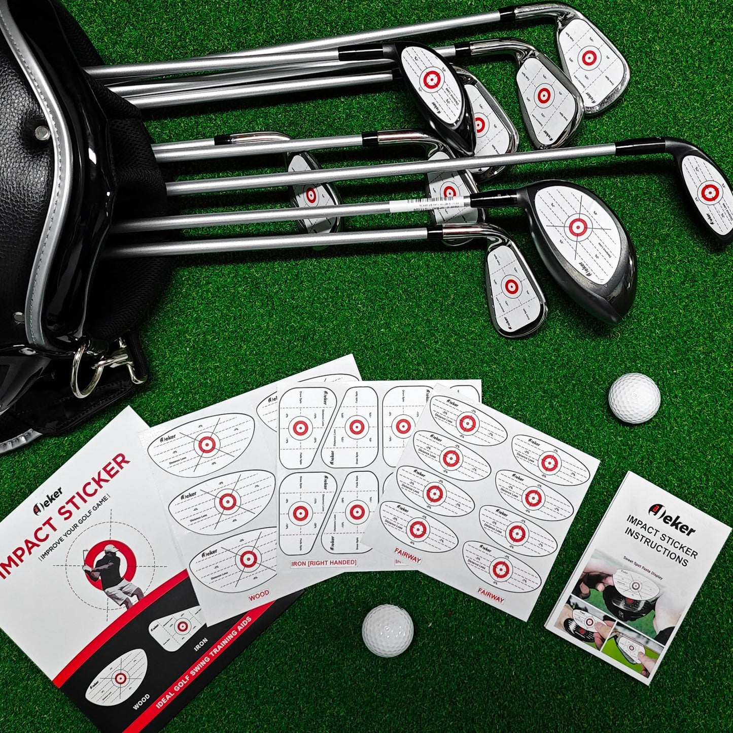 IJEKER Golf Impact Tape - High-Resolution Strike Stickers for Iron, Wood & Fairway Clubs, Non-Residue, Swing Training Aid Impact Labels, Mixed Club Types, 156pcs