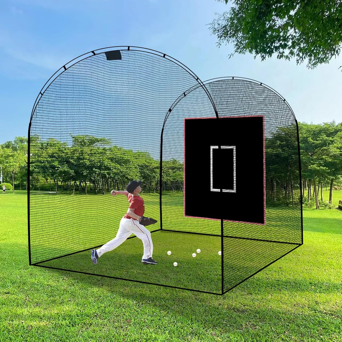 13×10×10FT Baseball Softball Batting Cage, Black Portable Batting Cages for Backyard Outdoor Pitching Practice Net