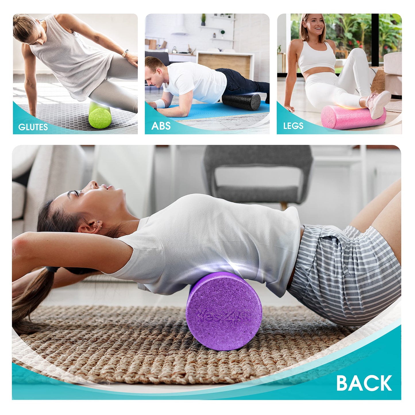 Yes4All High-Density EPP Round Back Roller Foam, Exercise Foam Roller for Yoga, & Pilates, Multiple Sizes and Colours, Turquoise - 36 inches