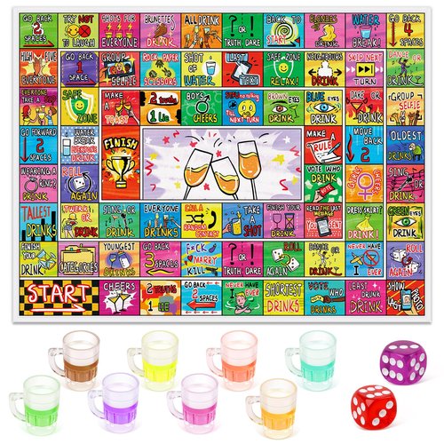 Broytain Drinking Board Game for Adults with Non-Slip Rubber Mat, Interactive Drinking Party Games for Game Night, Bachelorette, Girls Night, Birthday, Couples, Family Game Night, 2-8 Players Age 21+