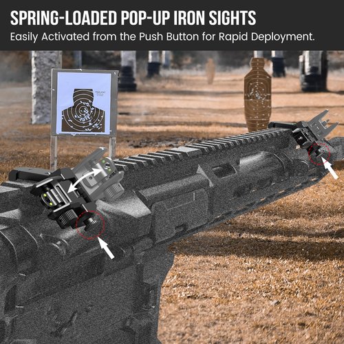 VOTATU V9 45-Degree Offset Iron Sights- Fiber Optic Front and Rear Flip-up Sight Set, Folding Back-up Sites for Picatinny