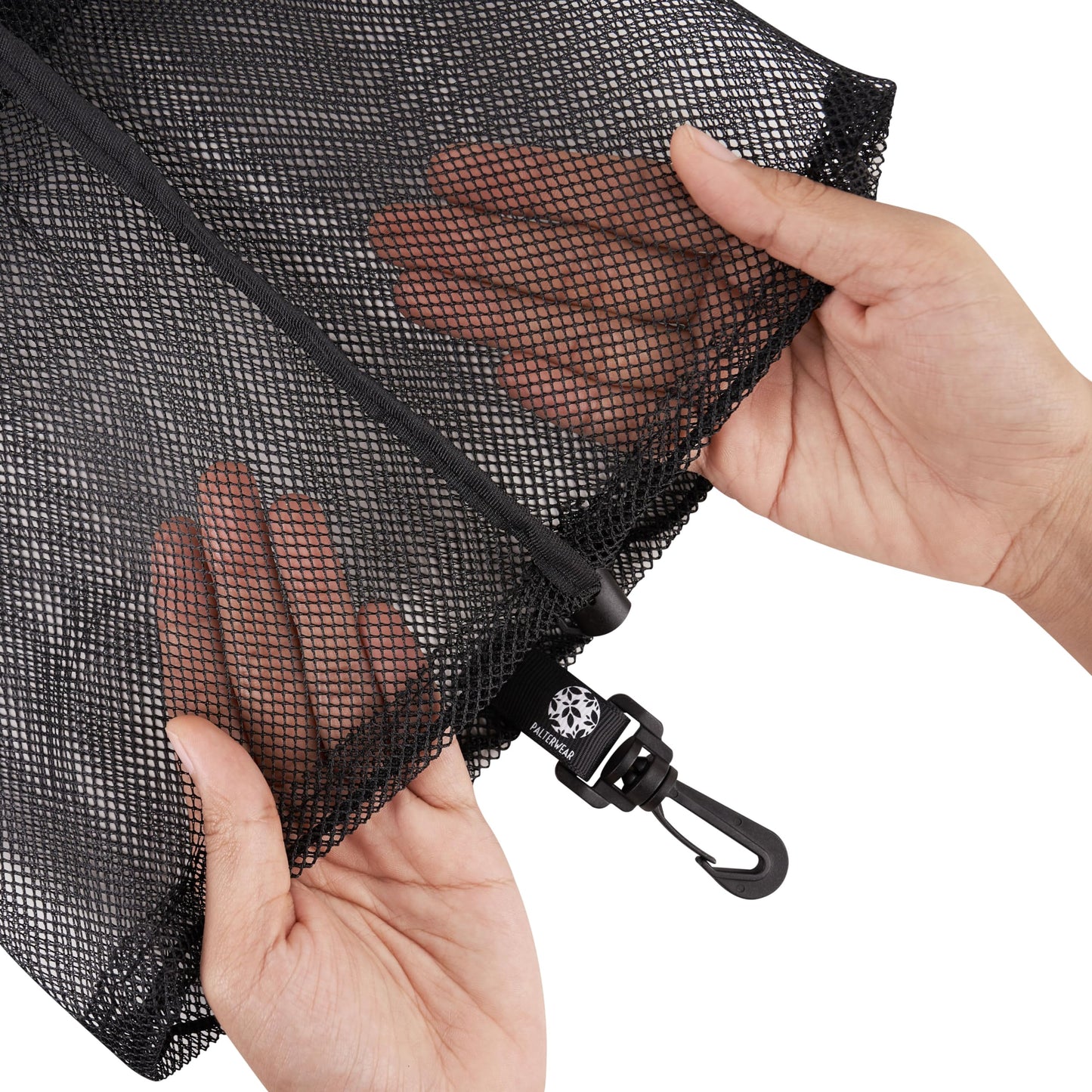 PALTERWEAR Mesh Bag with Clip and Toggle Closure (Set of 4, Black, 9 x 12 Inch) for Scuba, Scalloping, Camping, Multi-Use