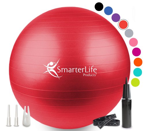 SmarterLife Exercise Ball, Yoga Ball for Fitness, Balance, Stability, or Pregnancy, Gym Ball for Core Workout, Physical Therapy, Yoga Ball Chair for Office, Anti-Slip Anti-Burst (45 cm, Red)