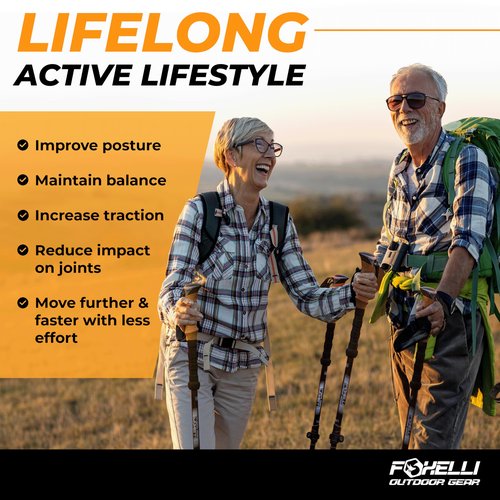 Foxelli Carbon Fiber Trekking Poles – Lightweight Collapsible Hiking Poles with Cork Grips, Lever Locks & All Terrain Accessories
