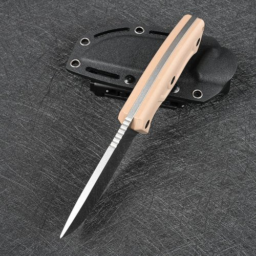 SDOKEDC Knives 14C28N Steel Fixed Blade Tactical Knife with kydex sheath for Men EDC Outdoor Camping Survival Hunting (White stone wash+khaki G10 handle)