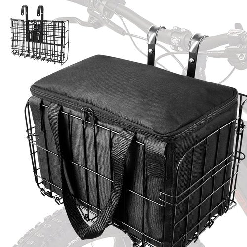 LIQING Bike Basket Front Folding Bicycle Basket with Removable Liner Bag, Quick Release Design Metal Ebike Basket for Adult Women/Men Carrying Dogs, Pets, Fruit & Grocery