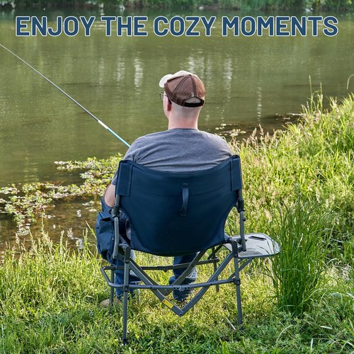 TIMBER RIDGE 2 Pack Camping Directors Chairs with Side Table Pockets, Portable Folding Heavy Duty Lawn Chair for Outdoor Fishing Trip Picnic Concert 400lbs, Blue